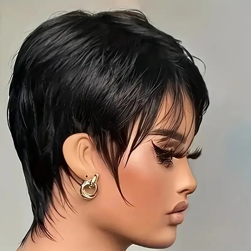 100% Human Hair Pixie Cut Wig for - Short Layered Style